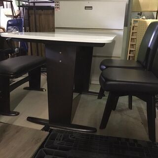 伸縮式 ダイニングテーブル 回転チェア2脚 ベンチシートセット ...