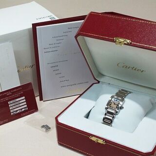【苫小牧バナナ】質屋鑑定品 Cartier/カルティエ タンクフランセーズSM W51028Q3 レディース SS/ピンクシェル文字盤 クオーツ Gカード/付属あり♪の画像