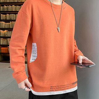 ☆春服メンズ Tシャツ カットソー ニット レイヤード風 ☆色：オレンジ☆の画像