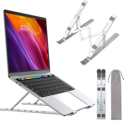 A373【新品未開封】折りたたみ式ノートPCスタンド 7段階角度に調節可 持ち運び便利 軽量 滑り止め 姿勢改善 ナートPC/Macbook / iPadなど7.9-15.6インチに対応 アルミ合金製 収納袋付き