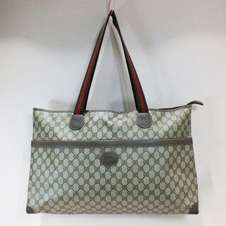 【苫小牧バナナ】質屋鑑定☆希少 GUCCI オールドグッチ トート バッグ 002-39-0215 シェリーライン 大き目47cm開口 ファスナー付き♪