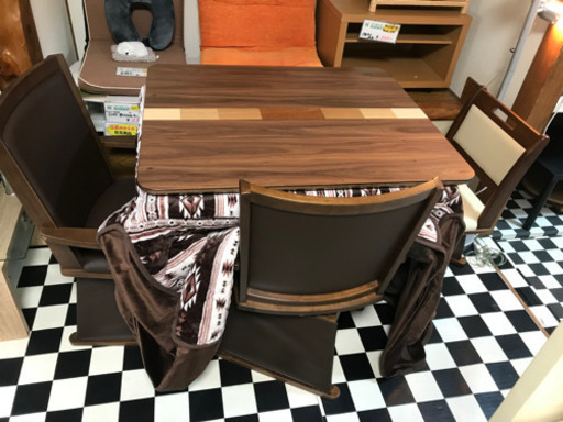 【リサイクルショップ八光　田上店】ハイタイプこたつ ダイニングこたつ 4点セット テーブル UKT-925WN ×1台 椅子 UKC-222 ×2脚 上掛け UKH ×1枚 リビング ダイニング ウォールナット 二人掛け 2人掛け