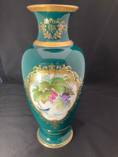 Noritake(ノリタケ)　花瓶　緑地金彩鳥葡萄　廃盤品　専用箱有【愛品倶楽部柏店】