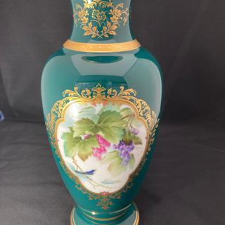 Noritake(ノリタケ)　花瓶　緑地金彩鳥葡萄　廃盤品　専用箱有【愛品倶楽部柏店】の画像