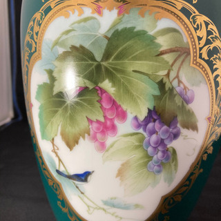 Noritake(ノリタケ)　花瓶　緑地金彩鳥葡萄　廃盤品　専用箱有【愛品倶楽部柏店】の画像