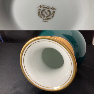 Noritake(ノリタケ)　花瓶　緑地金彩鳥葡萄　廃盤品　専用箱有【愛品倶楽部柏店】の画像