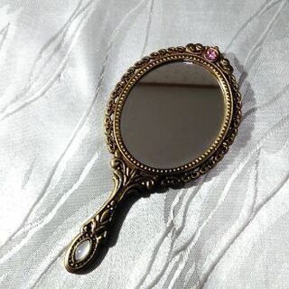 ☆新品☆　アンティーク風・ゴールド×CAT・手鏡の画像