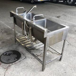 中古2槽シンク W1200×D600×H790 最長高890 飲食店用 流し台 厨房機器 業務用 水栓付きの画像