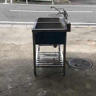 中古2槽シンク W1200×D600×H790 最長高890 飲食店用 流し台 厨房機器 業務用 水栓付きの画像