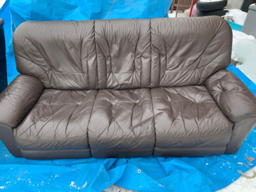 3人掛け本革ソファ　背もたれ脱着可