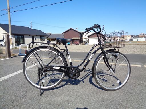 Reschnel 26インチ カゴつき軽快車 6速、黒 (83) 整備済み