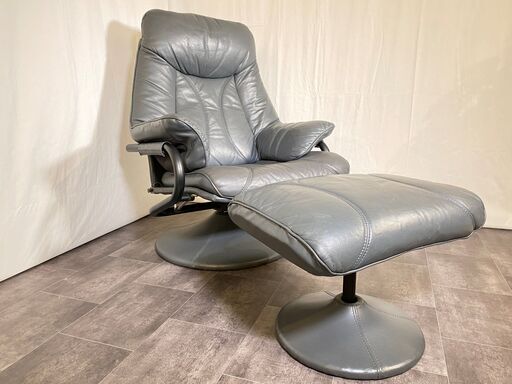 ellezza itaria イタリア製 リクライニングチェア パーソナルチェア ソファ 1人掛け グレー オットマン付き 中古品