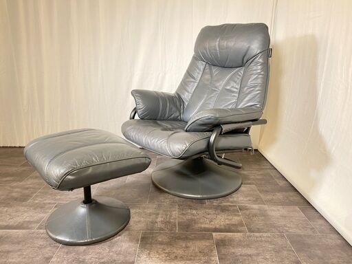 ellezza itaria イタリア製 リクライニングチェア パーソナルチェア ソファ 1人掛け グレー オットマン付き 中古品