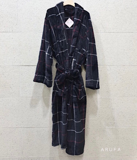 【新品】ふわふわチェックガウン　ブラック