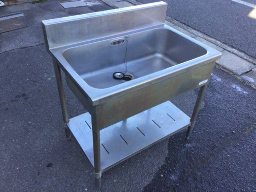 中古　1槽シンク　ステンレス製　流し台　幅90　　奥行60　　高さ81(バックガード14.5)　 （ｃｍ）　業務用　シンク
