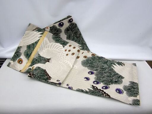 アンティーク　丸帯 全通 4点セット 孔雀/鶴/花紋 刺繍 札幌 390-4m 幅30-32㎝ 札幌 東区