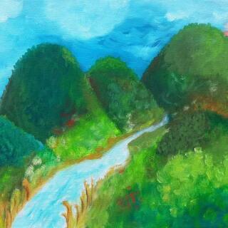 油絵　直筆　絵画：　鮎川の画像