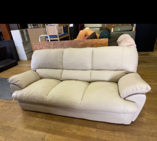 0123-1 最終値下げ！☆美品☆ 本革　レザーソファ　3人掛け　オフホワイト系