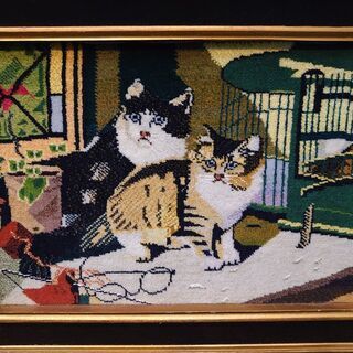 【店舗同時販売中】ペルシャ絨毯タペストリー額　片隅にたたずむ猫【問合わせ番号：112-042502-002】柏市周辺（柏、松戸、流山、我孫子）出張買取 引越し 処分 不要 生前整理 遺品整理 ご相談下さい！の画像