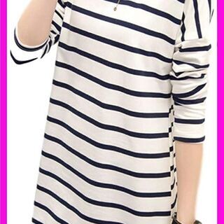 [ジーティアモ] ボーダーストライプ ロング T シャツ レディース
