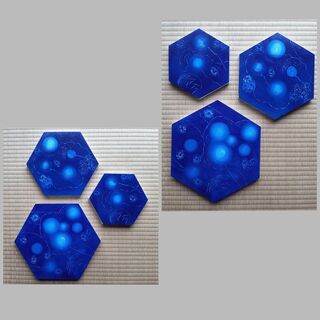 油絵　直筆　絵画：　体内ダンス （六角形　３枚　セット）の画像