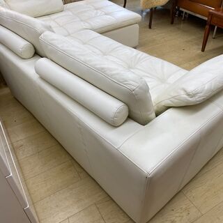 ニトリ　本革カウチソファーダブルライン ロング ホワイト 白★買取帝国 朝霞店の画像