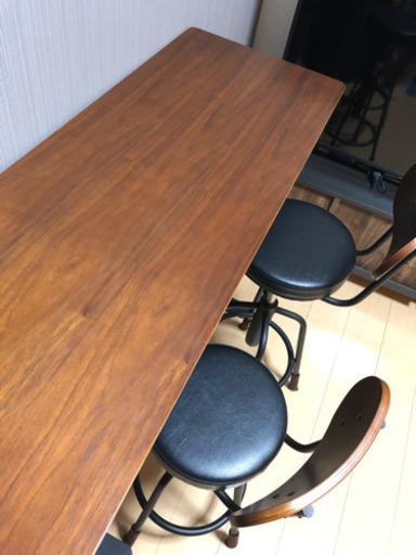 カウンターテーブル チェア2脚 3点セット バースツール ウォールナット