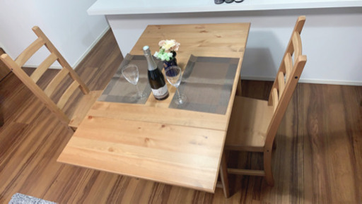 【美品】イケア 伸長式 ダイニングテーブル・イス2脚　IKEA INGATORP KAUSTBY