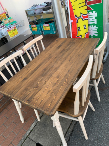 ⭐️3/15 値下げ⭐️定価75,000円 リビンズ カントリーStyle ダイニング5点セット プリン パイン材 天然木