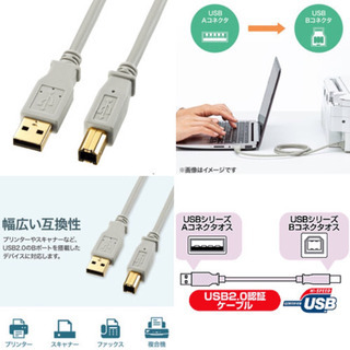 再出品‼️無料‼️ サンワサプライ　USB2.0ケーブル（2m・ライトグレー） KU20-2HKの画像