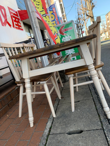 ⭐️3/15 値下げ⭐️定価75,000円 リビンズ カントリーStyle ダイニング5点セット プリン パイン材 天然木