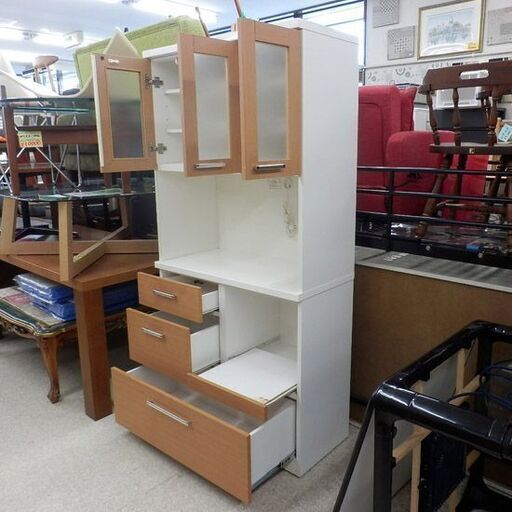 レンジボード 大型 幅88.5cm キッチンボード レンジ台 ベージュ 88.5×42.5×180.5cm 茶系 ペイペイ対応 札幌市西区西野