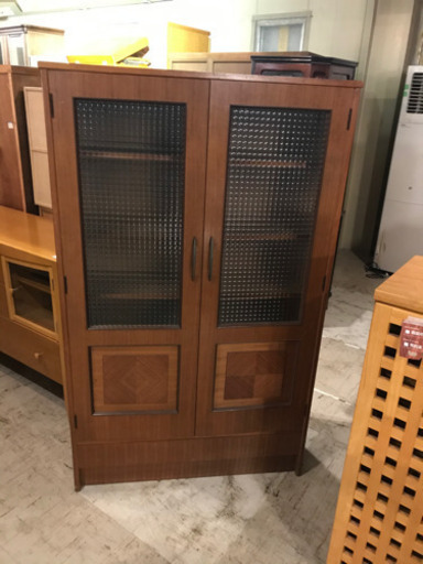 JF01531 食器棚　すりガラス　レトロ