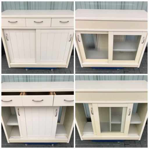 ※終了※【両面扉】キッチンラック　食器棚　キッチン収納　ホワイト家具