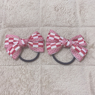 禰豆子風 ハンドメイド リボンヘアゴム