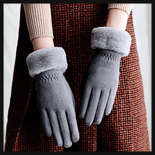 ご購入者様決定[未使用]スマホ対応 手袋  可愛く防寒 灰色 柔らか裏起毛 グローブ大人可愛い
