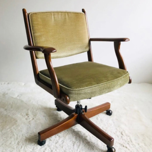 【おまけあり】カリモク・コロニアル・モスグリーン・キャスターチェア