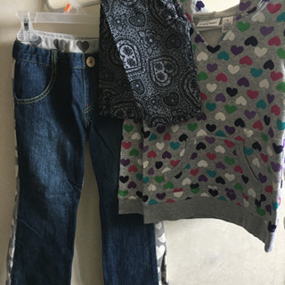 数回着ハートパーカー&ハートデニムスウェット&レギンス/110