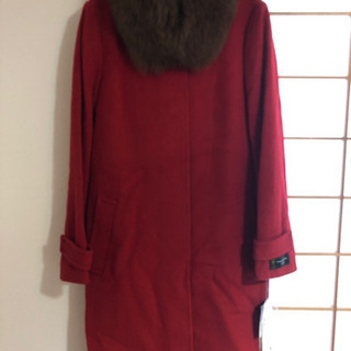定価49,000円！ブルーフォックスファー　ストール付　尾州　ウールコート　赤の画像