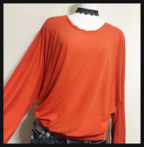 めーたん様[anne]ドルマンスリーブ ニットソー 橙色 カットソー着心地良いLサイズOK