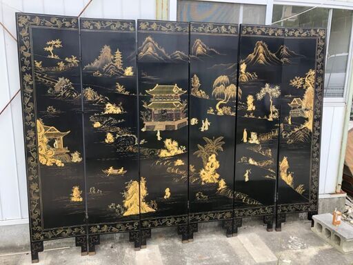 黒漆大屏風