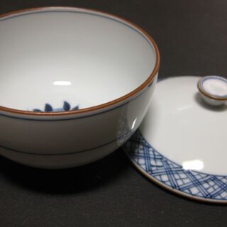 京焼　白磁　染め付け　蓋付き茶碗10客　新品未使用の画像