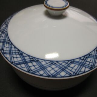 京焼　白磁　染め付け　蓋付き茶碗10客　新品未使用の画像
