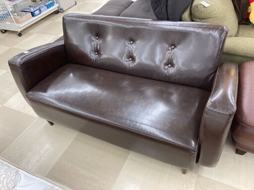 2人掛けソファー ダークブラウン フェイクレザー