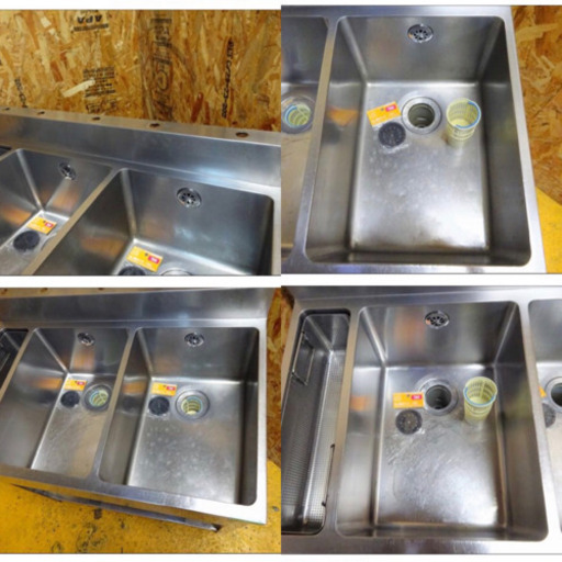 (195-0)業務用 ステンレス ダスト付き 2槽シンク W900D600H800BG100 中古品 流し台 厨房機器 飲食店 店舗 