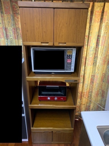 ⭐︎取引中⭐︎処分日間近により値下げしました。【収納付き】綾野製作所　木製3段レンジ台