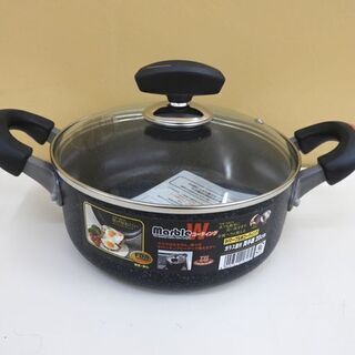 IH対応 マーブルWコーティング ガラス蓋付 両手鍋 20cm 未使用保管品の画像