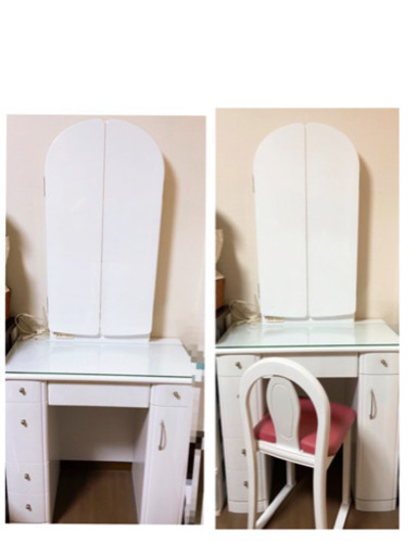 白 ドレッサー 美品 椅子付き 3面鏡