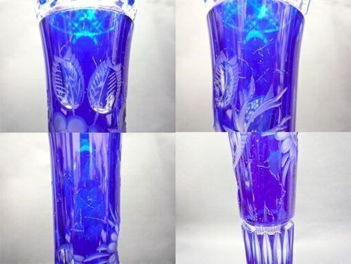 マイセンクリスタル フラワーベース 高さ約24ｃｍ 花瓶 一輪挿し クリスタルガラス カット ブルー 青 Meissen Crysta