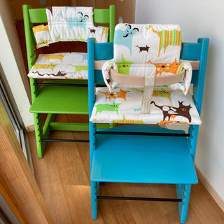 STOKKE TRIPP TRAPPキッズチェアライム＋ベビーセット＋クッションの画像